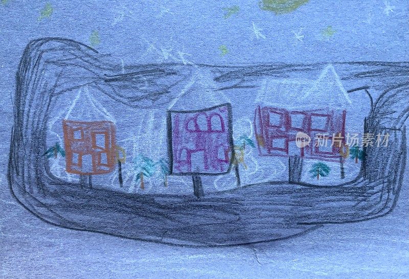 Child’s Drawing 1992 Houses at Night